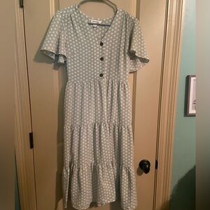 Light green dress with white polka dots